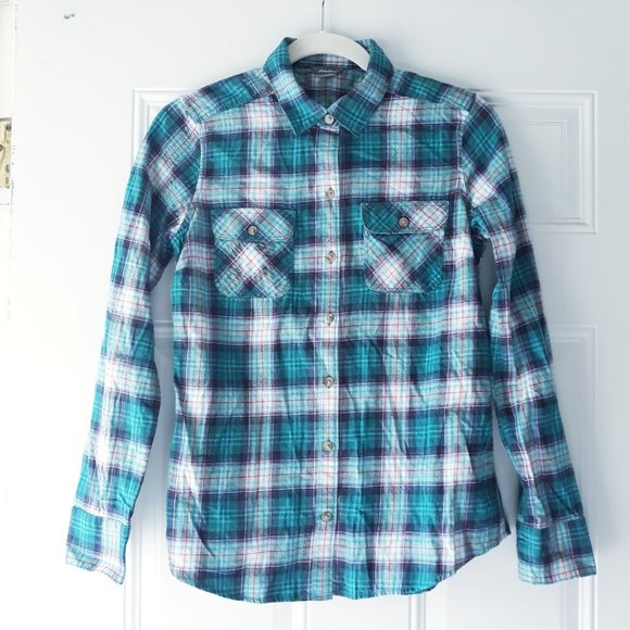 Eddie Bauer Flannel Plaid Button Down Shirt Green - Picture 1 of 7